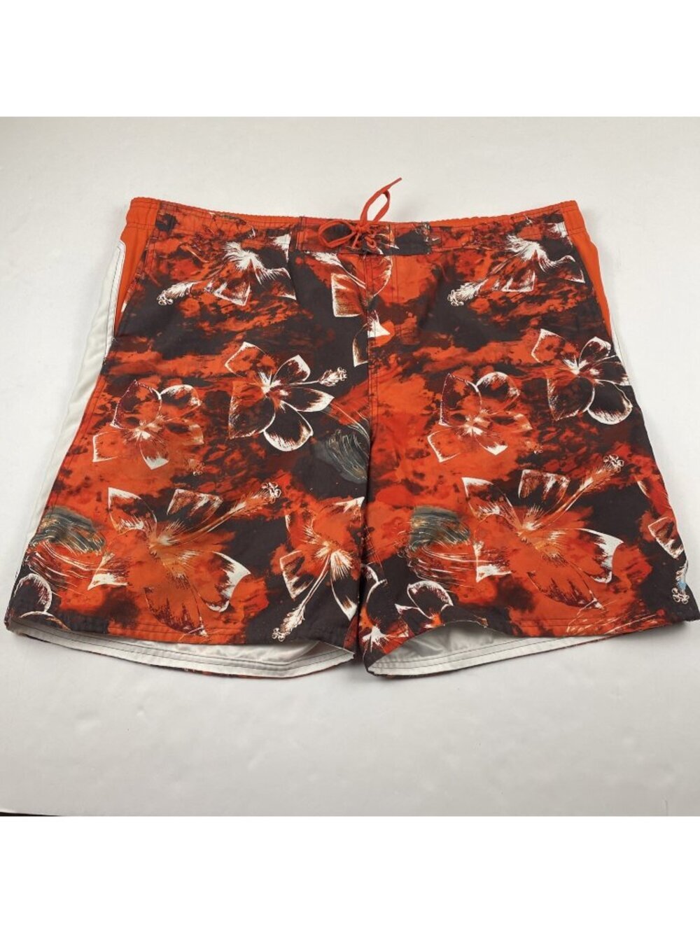 Nike Swim Trunks Men’s XL Floral Black Orange Mesh Lined Drawstring Pockets